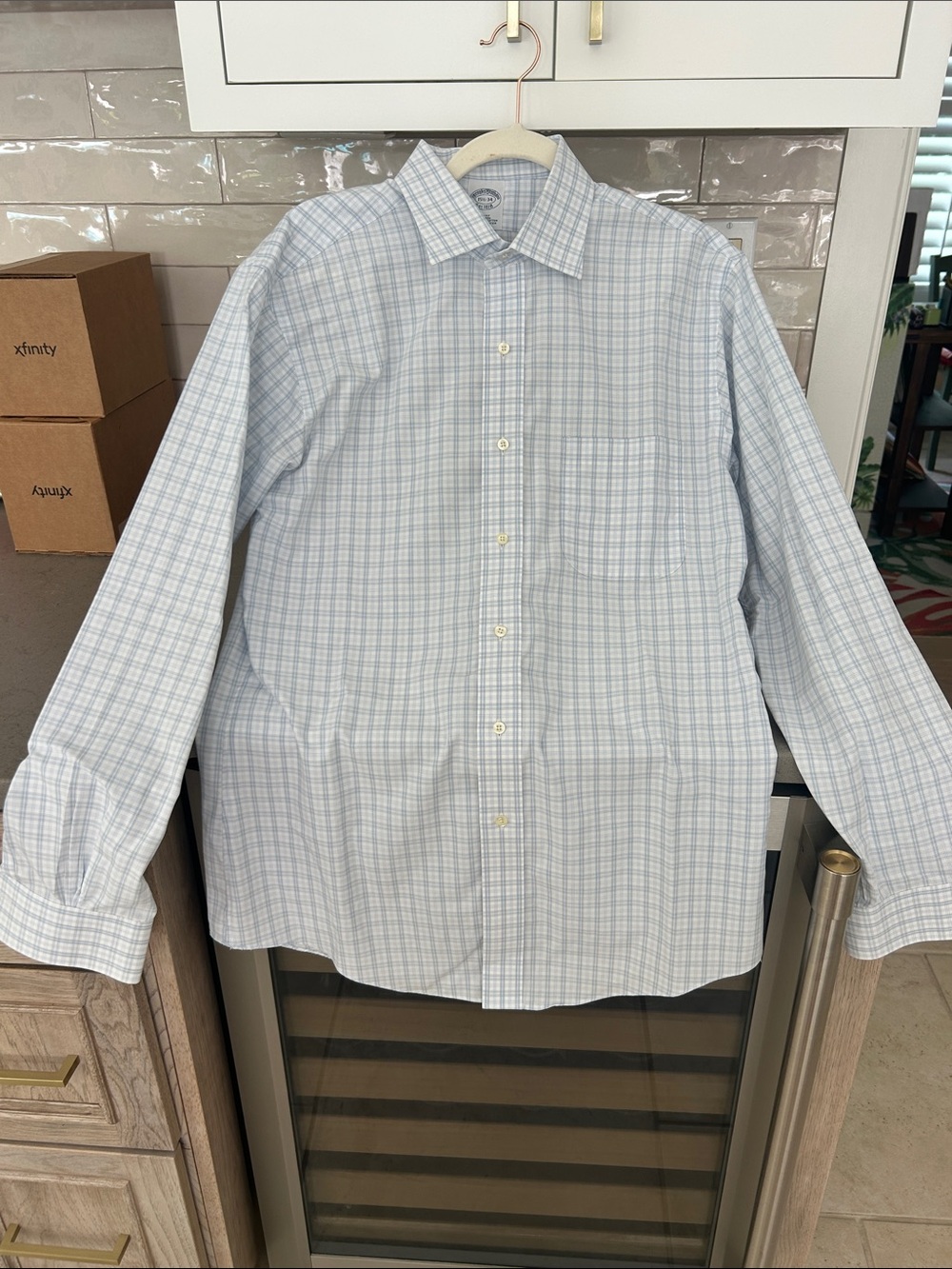 Brooks Brothers Light Blue Plaid Long-Sleeve Dress Shirt